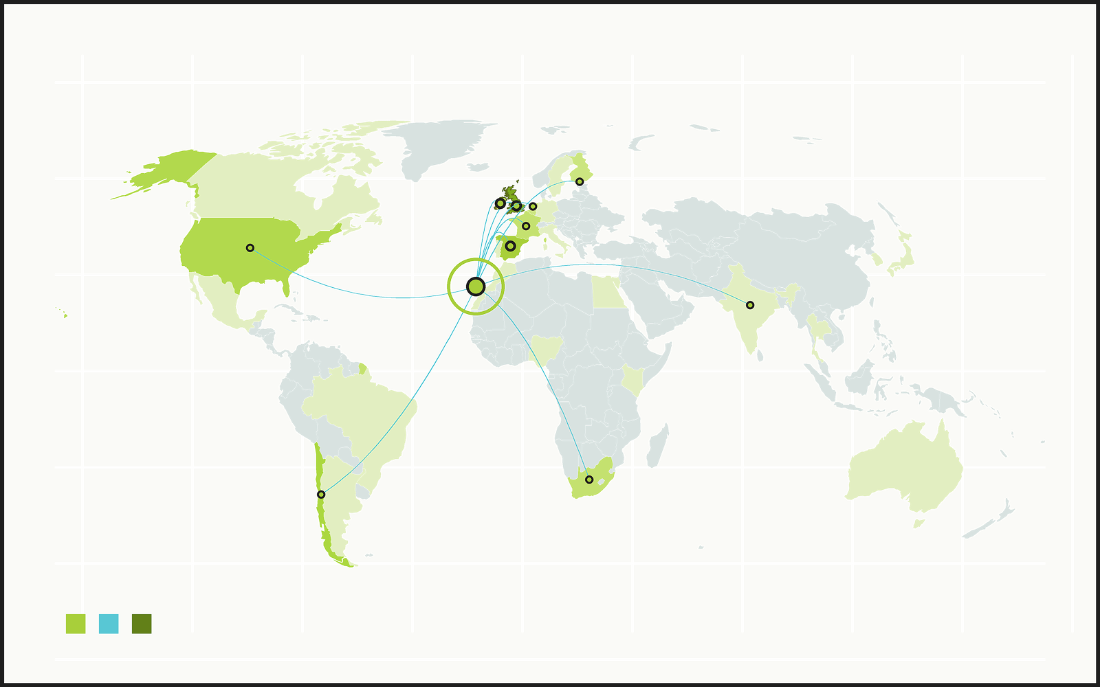 Mapa mundial estilizado de la diáspora